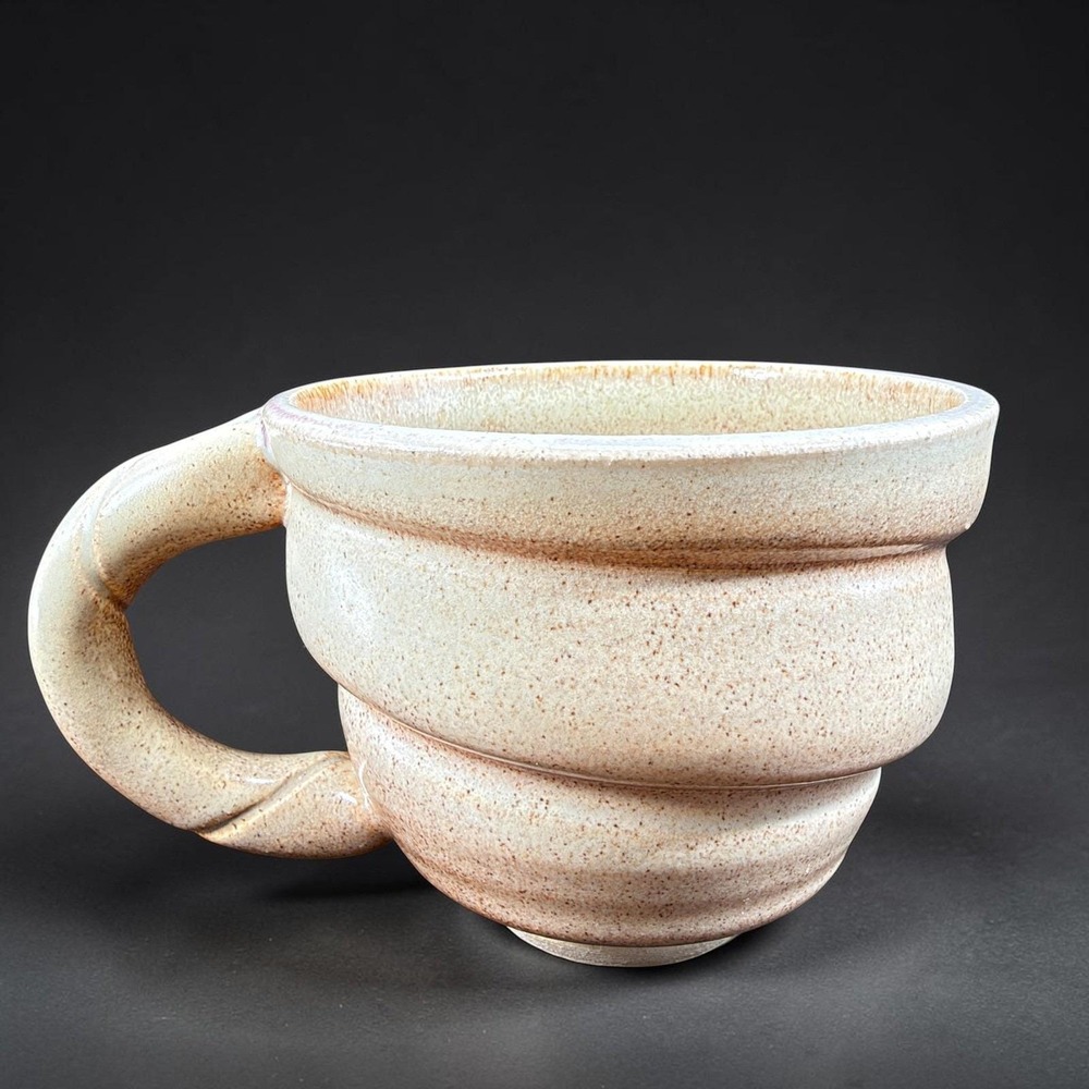 Studio Pottery Hand Thrown Speckled Stoneware Mug Tiered Beehive Earthy Brown